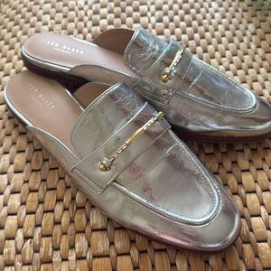 NEW Ted Baker silver shiny loafers